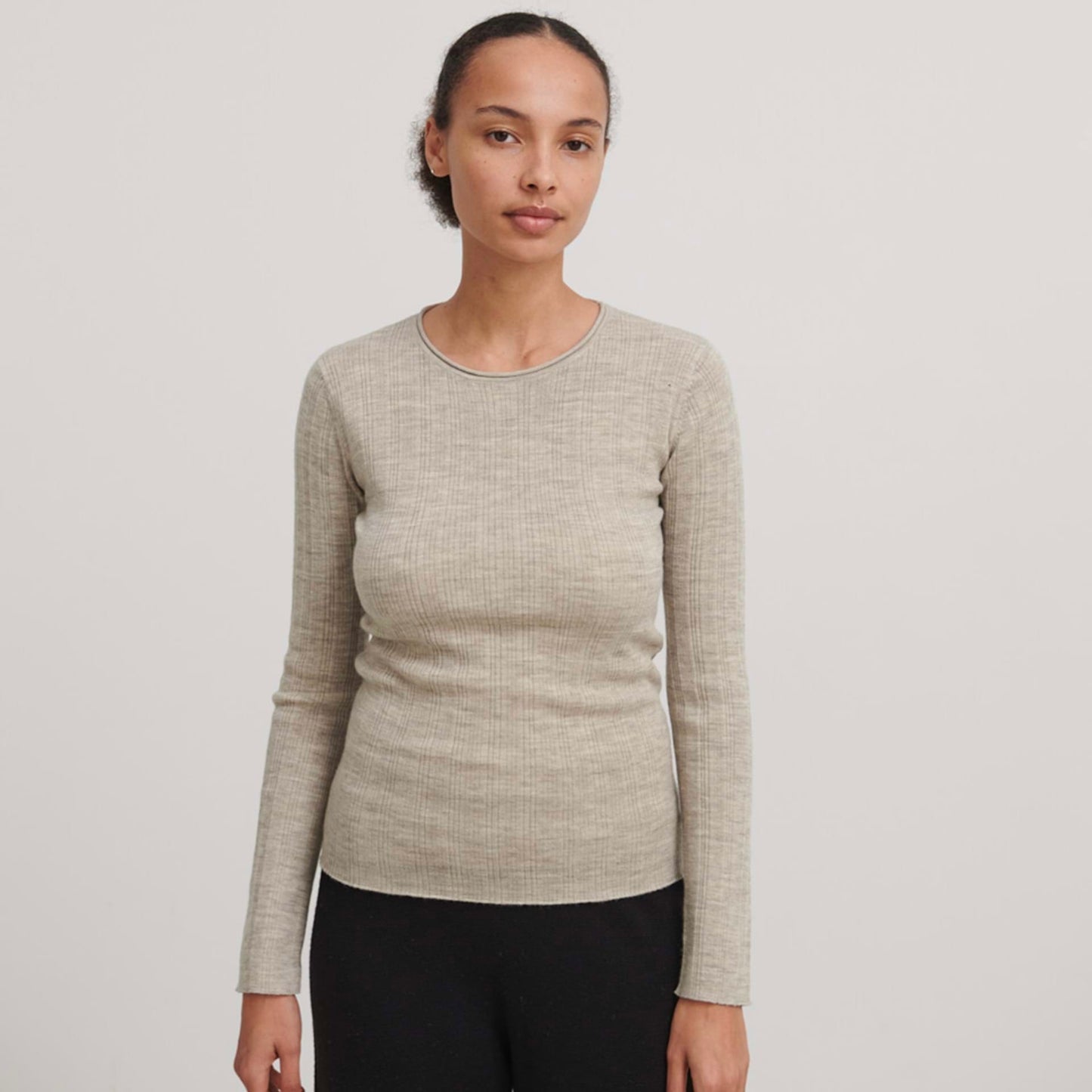 Rib Blouse, light beige melange