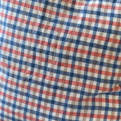 Hørpude 50x50, Coral blue gingham - Linge Particulier