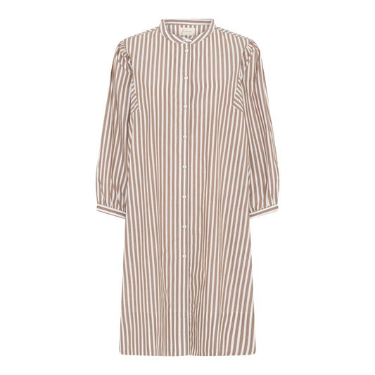 Pisa Puff Short Dress Coffee Wide Stripe - Frau