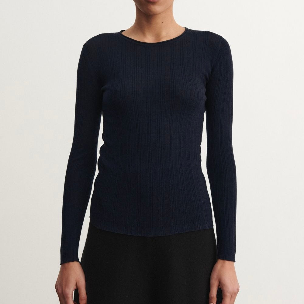 Rib Blouse, Dark Navy - FUB