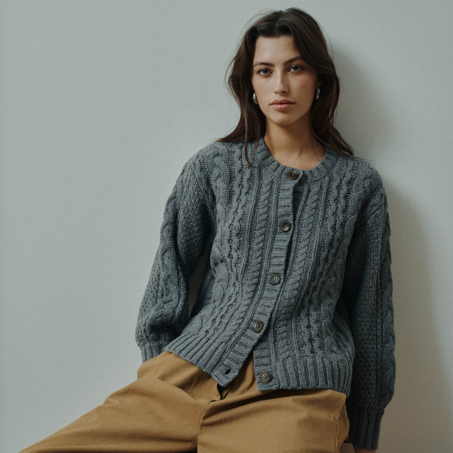 Anne-mi, Dahlia Cable Knit Cardigan, Cold Grey