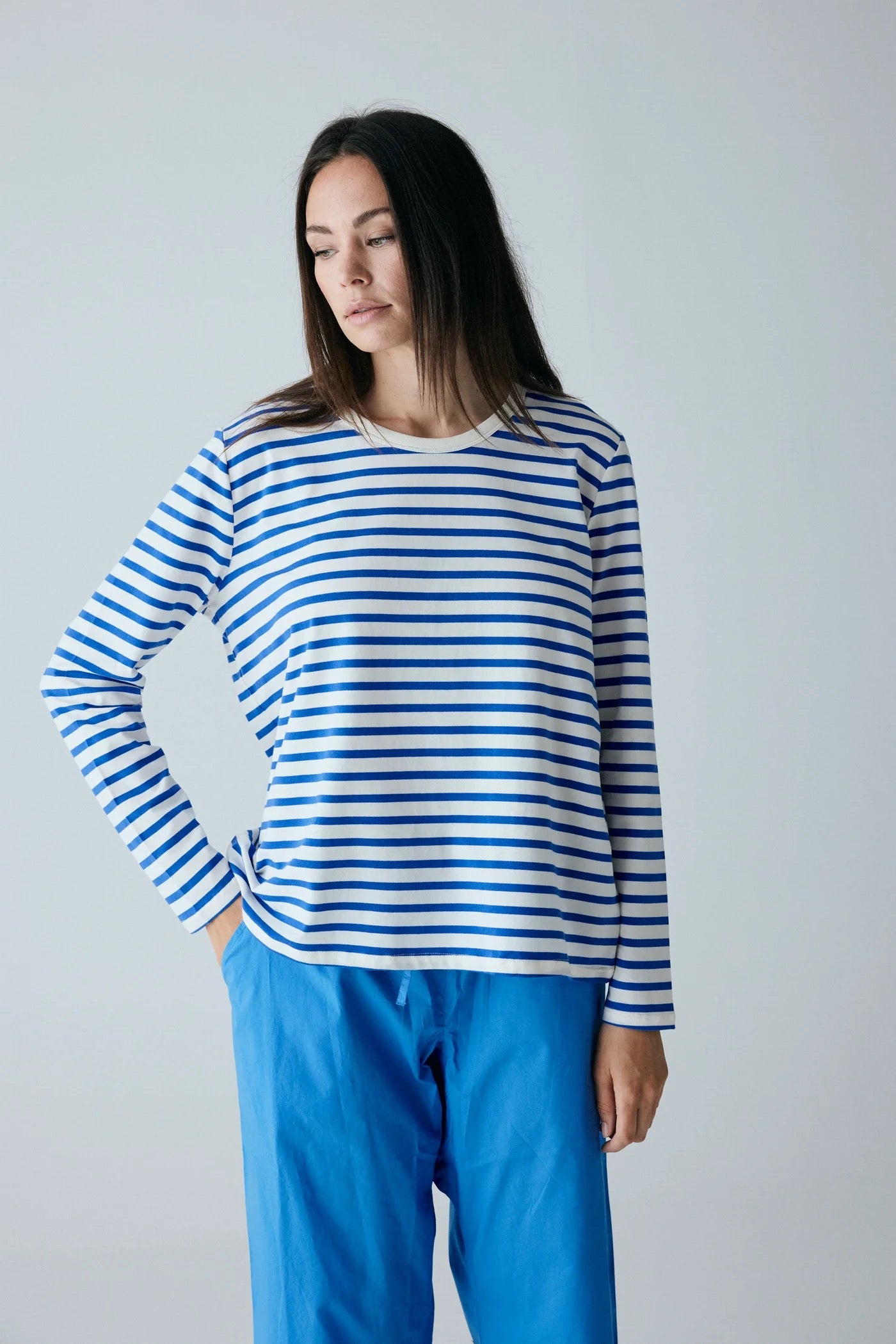 Panama cotton ls loose top, Amparo Blue Stripe - FRAU