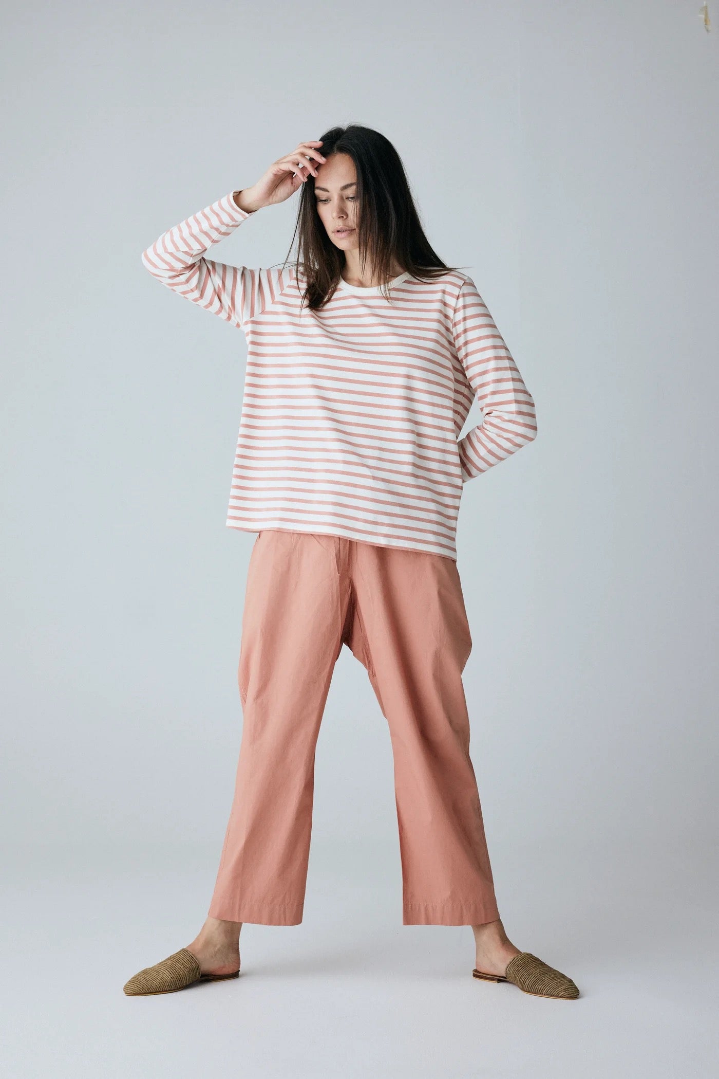 Panama cotton ls loose top, Cameo Brown Stripe - FRAU