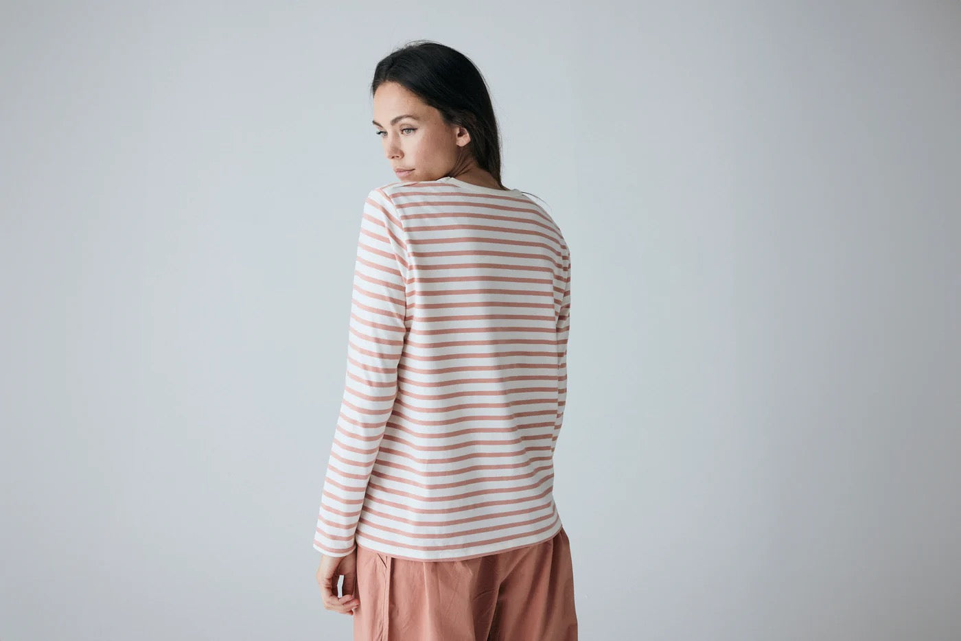 Panama cotton ls loose top, Cameo Brown Stripe - FRAU