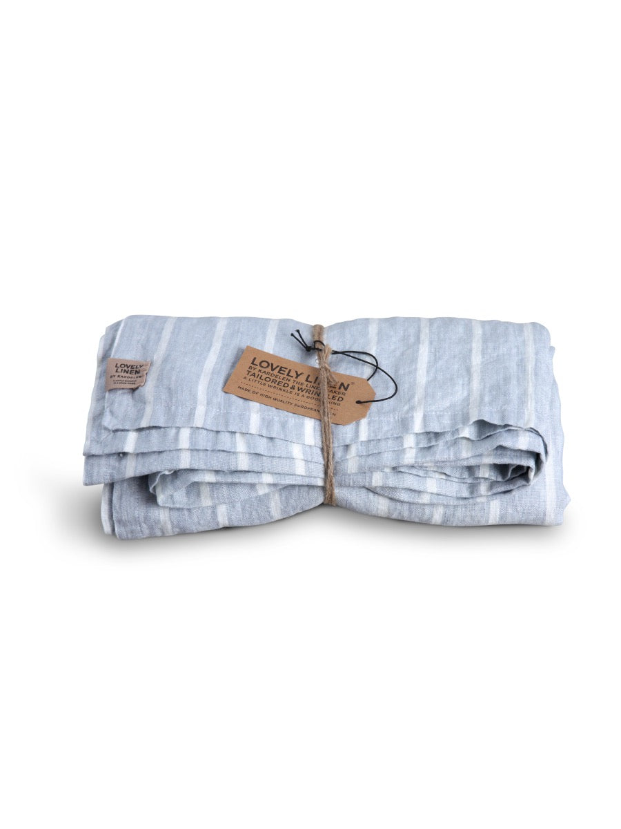 Dug i vasket hør, blå/hvid strip, 145x250 - Lovely Linen