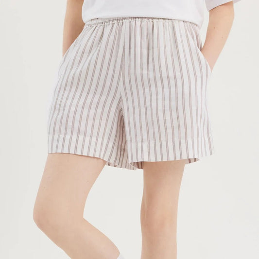 Stribed Shorts PJ, warm grey stripe - Rethinkit Studio