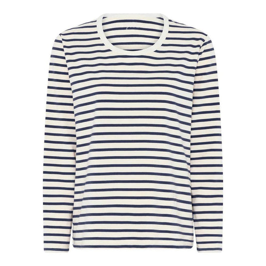 Panama cotton ls loose top, Dark navy stripe - FRAU