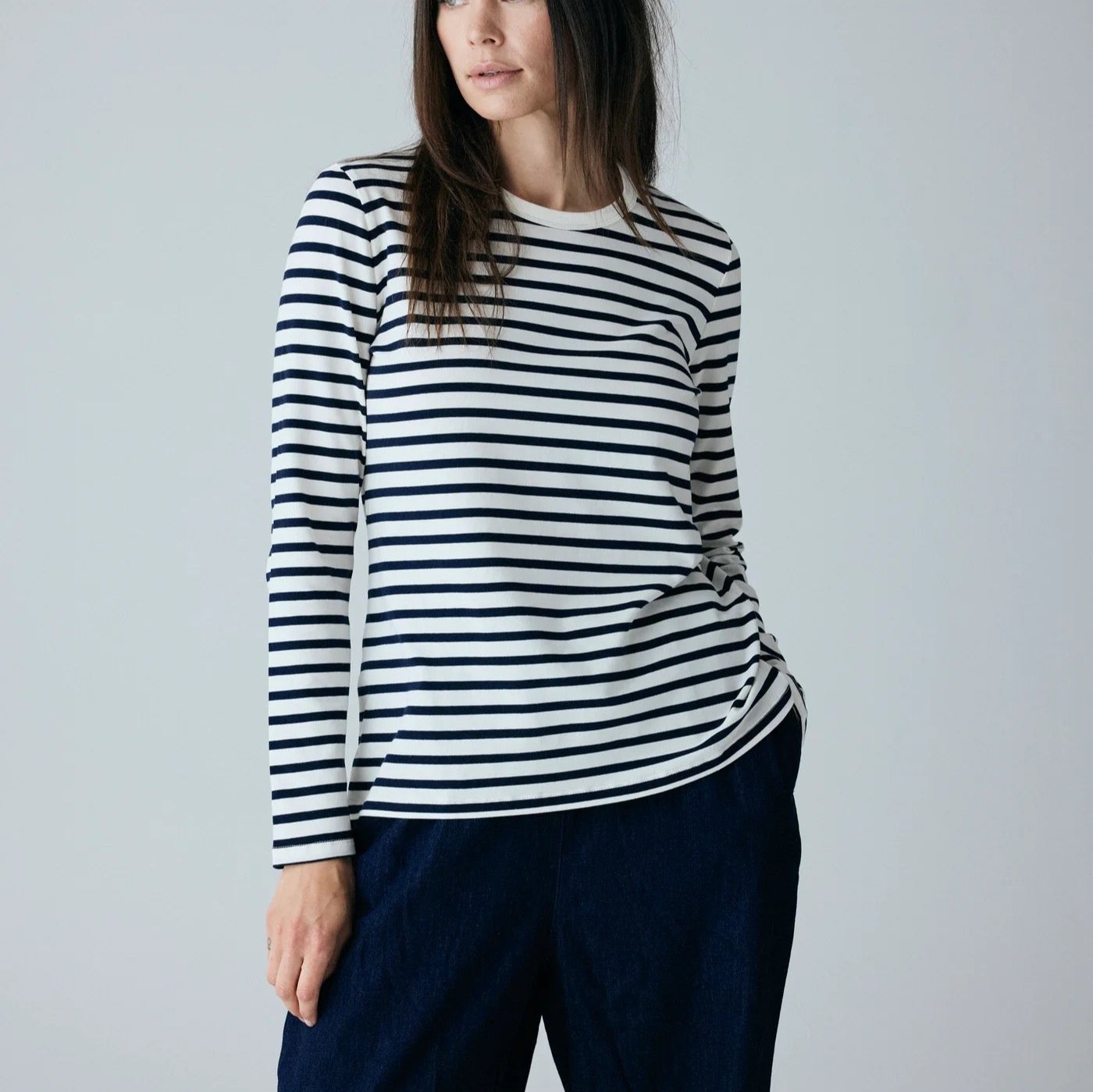 Panama cotton ls loose top, Dark navy stripe - FRAU
