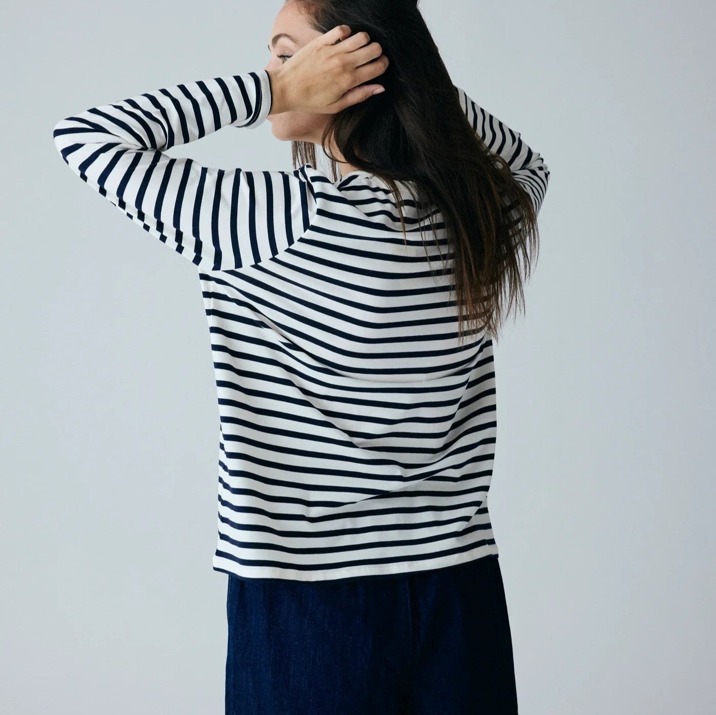 Panama cotton ls loose top, Dark navy stripe - FRAU