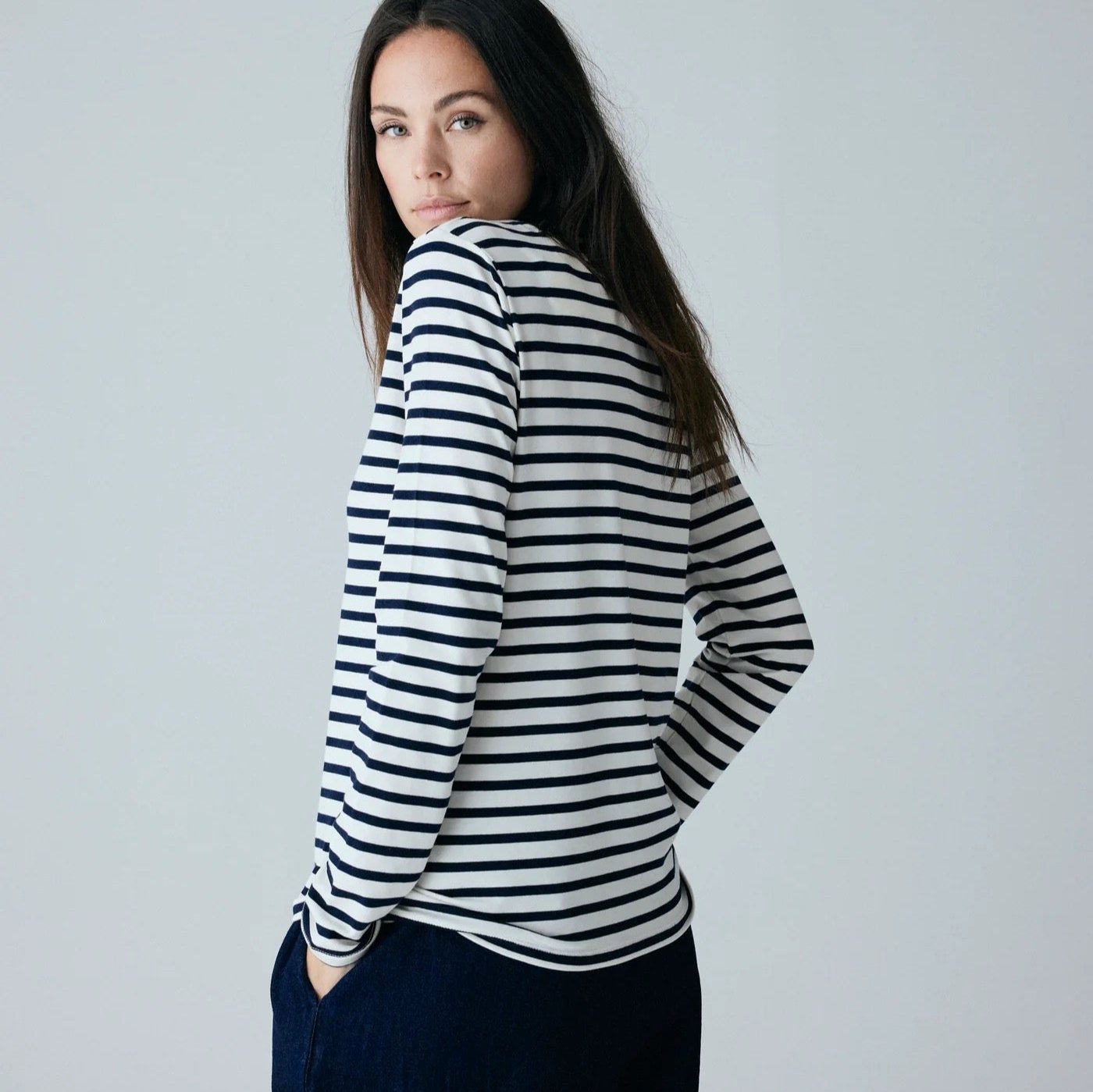 Panama cotton ls loose top, Dark navy stripe - FRAU