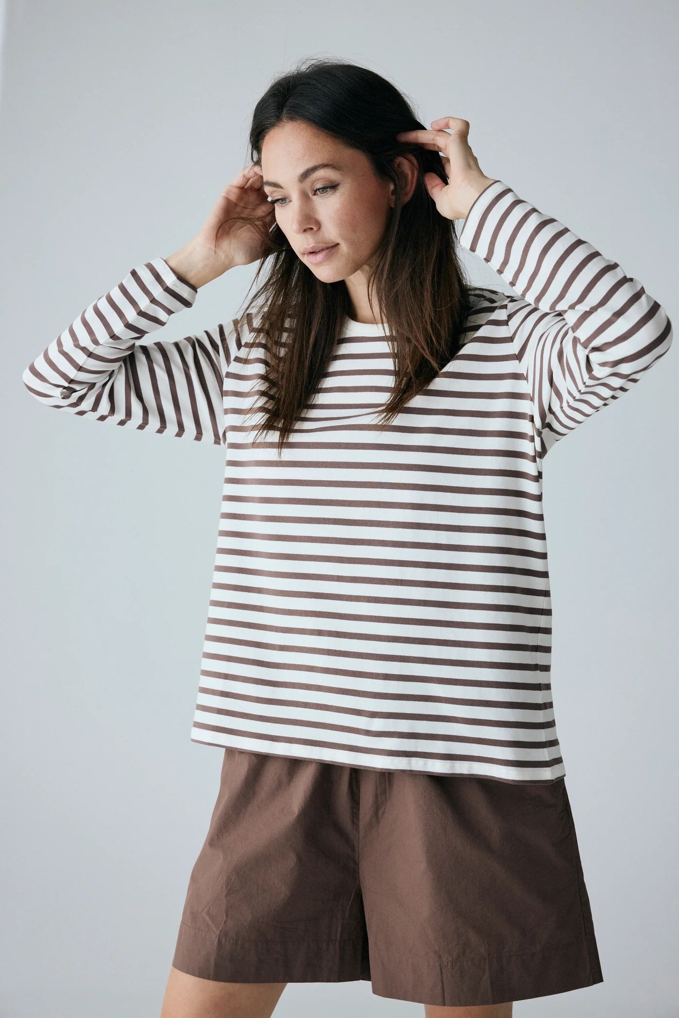 Panama cotton ls loose top, Coffee Quartz Stripe - FRAU