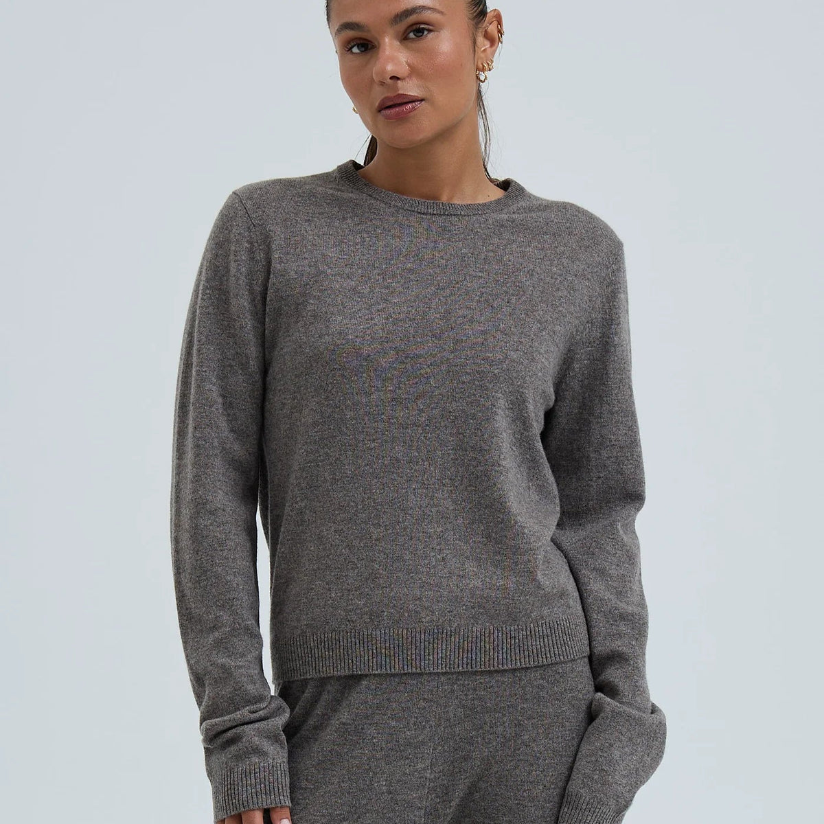 Wool Cashmere Classic Crew Neck, Heather Mushroom