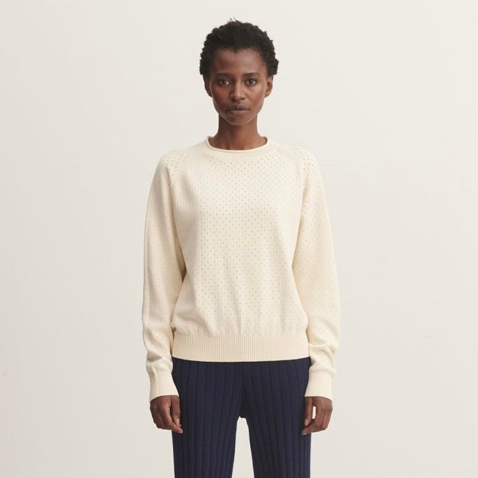 High twist pointelle sweater, Ecru - FUB