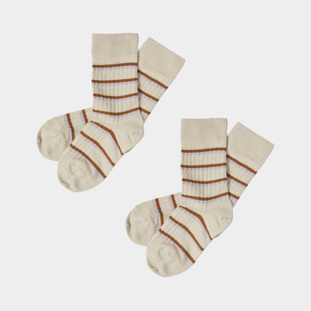 Thin Striped Socks, heather/rust - FUB