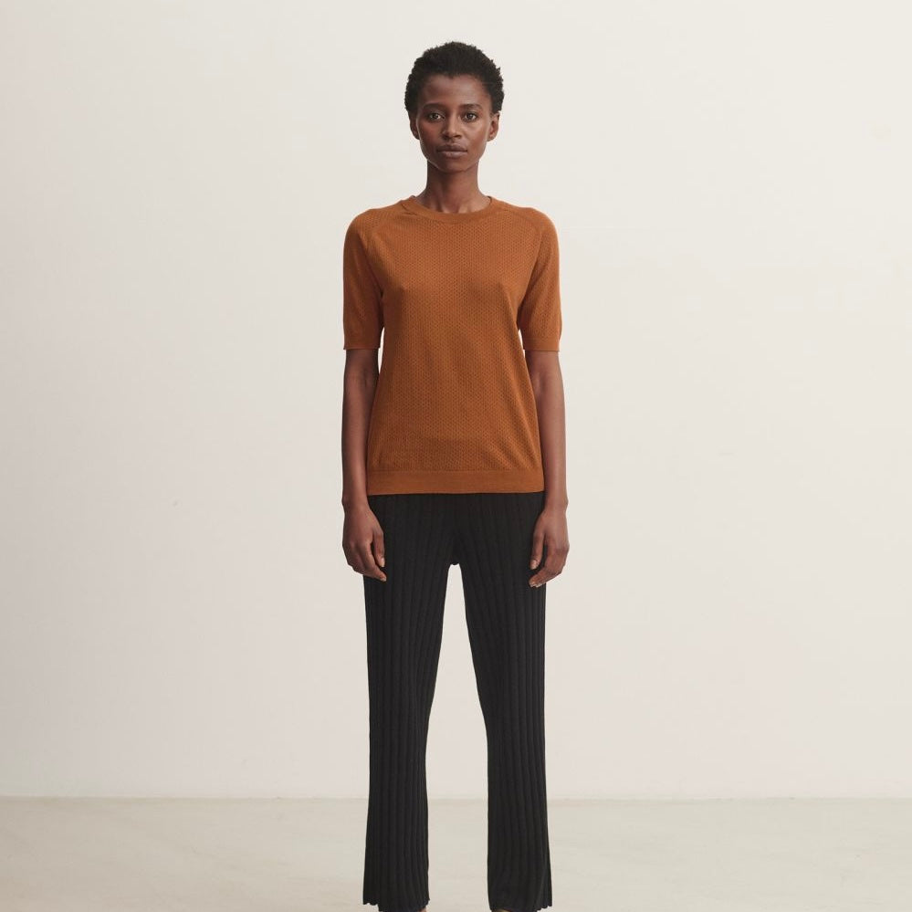 Pointelle tee, rust - FUB