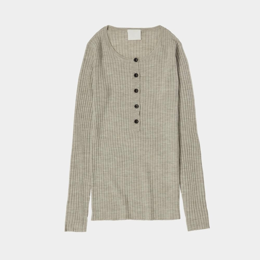 Wool rib blouse, light beige melange - FUB