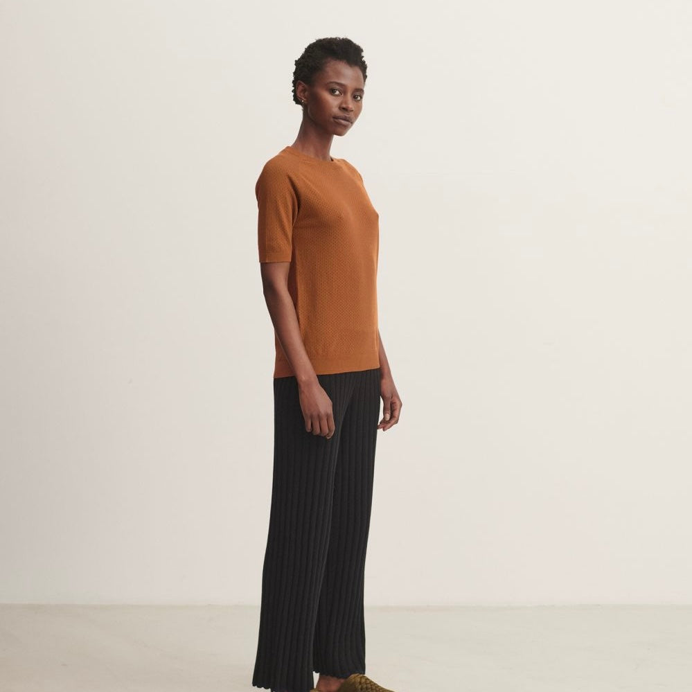 Pointelle tee, rust - FUB