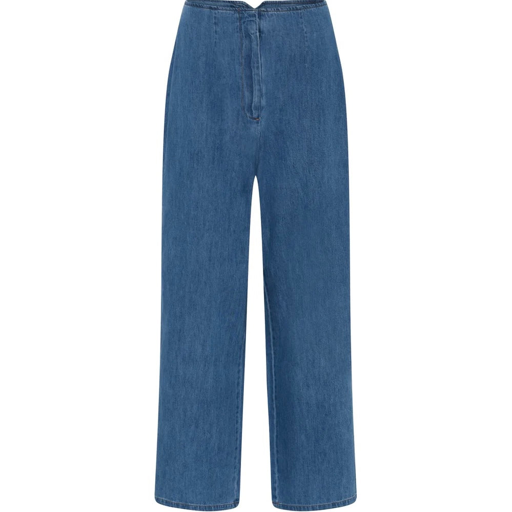 Wuxi wide ankle denim pant - Medium blue denim - FRAU