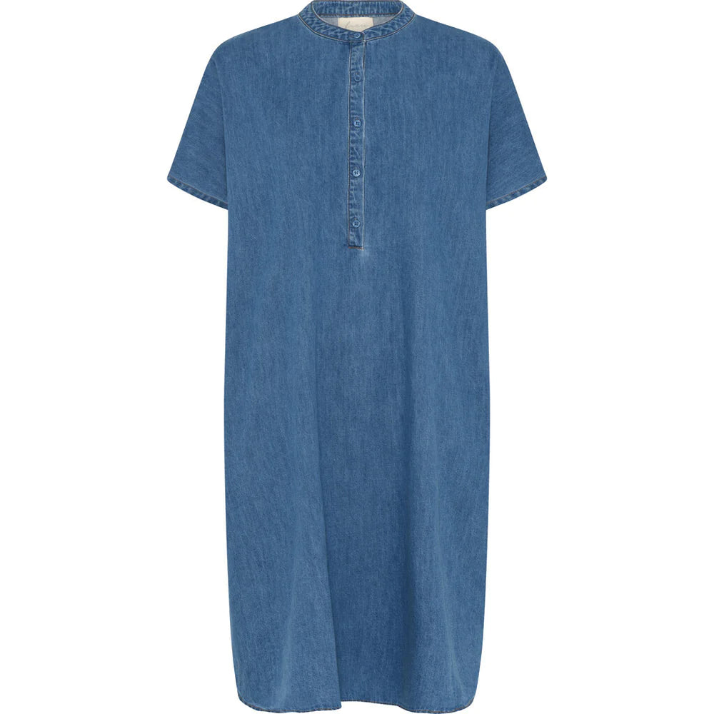 Seoul short sleeve denim dress - Medium blue denim - Frau