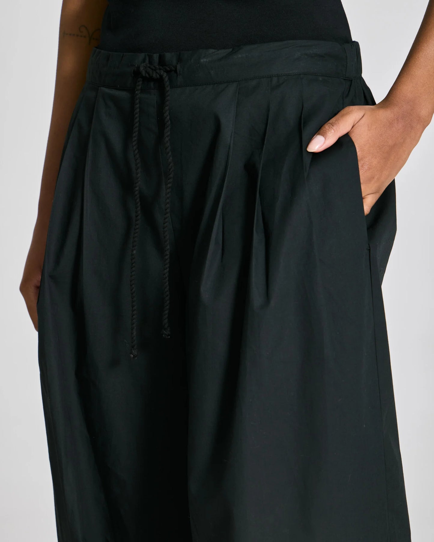 Maria Cotton Poplin Pants - Black