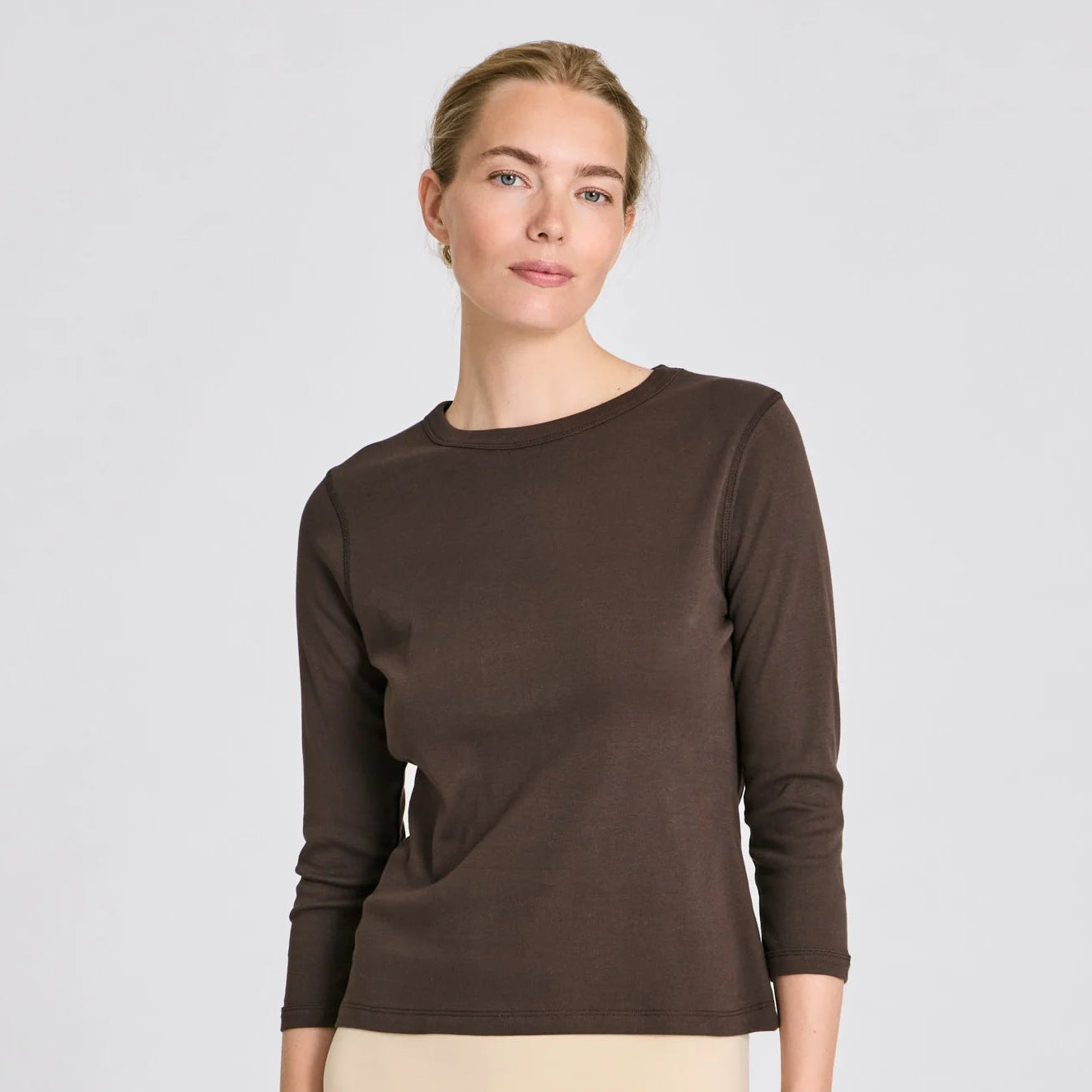 SASCHA 3/4 SLEEVE COTTON TOP - MULCH