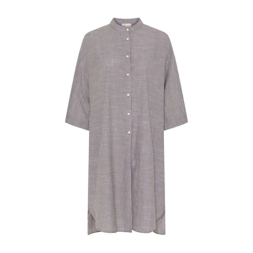 Seoul Lang Skjorte, Coffee Quartz Stripe- Frau