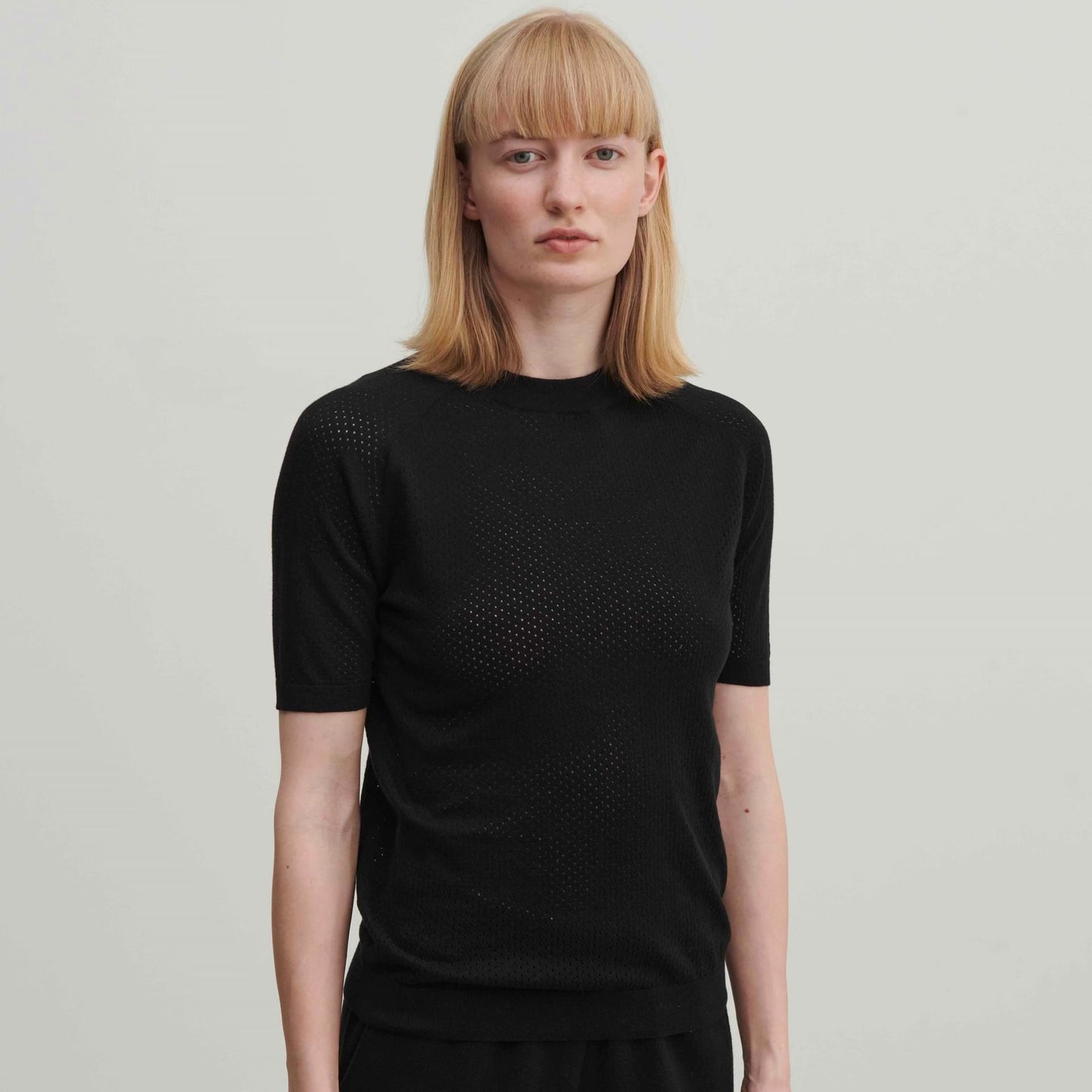 Pointelle Tee, Black - FUB