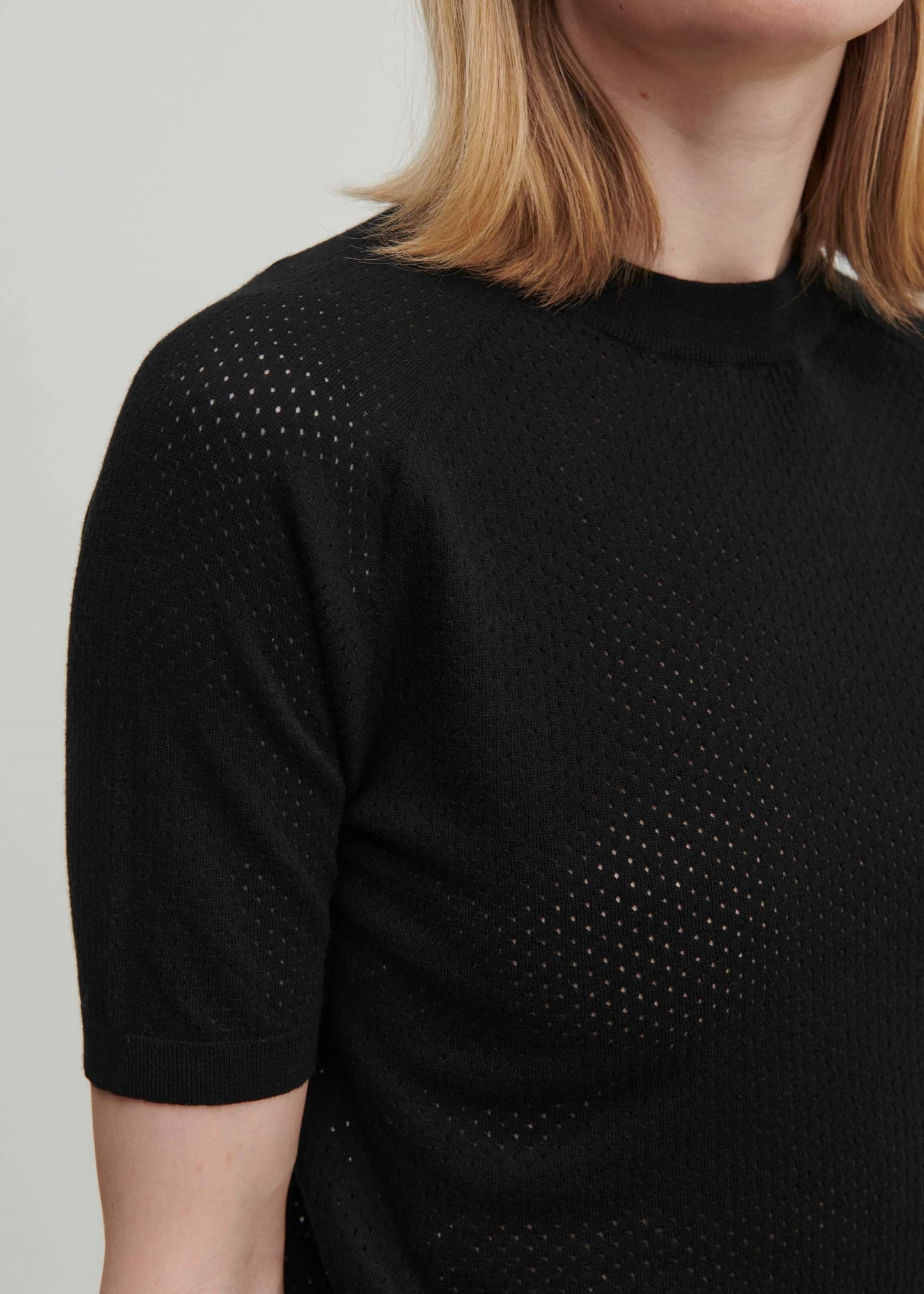 Pointelle Tee, Black - FUB
