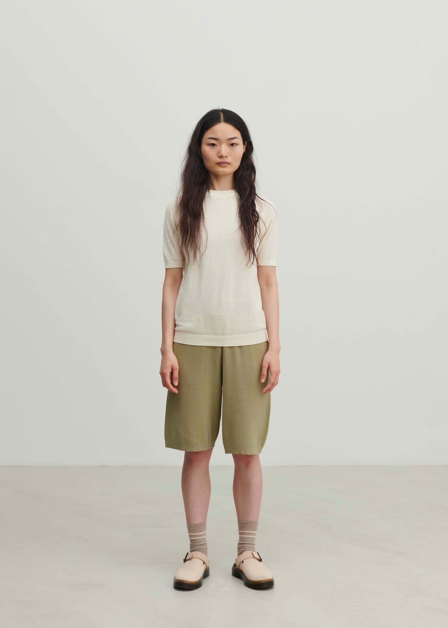 Pointelle Tee, ecru - FUB