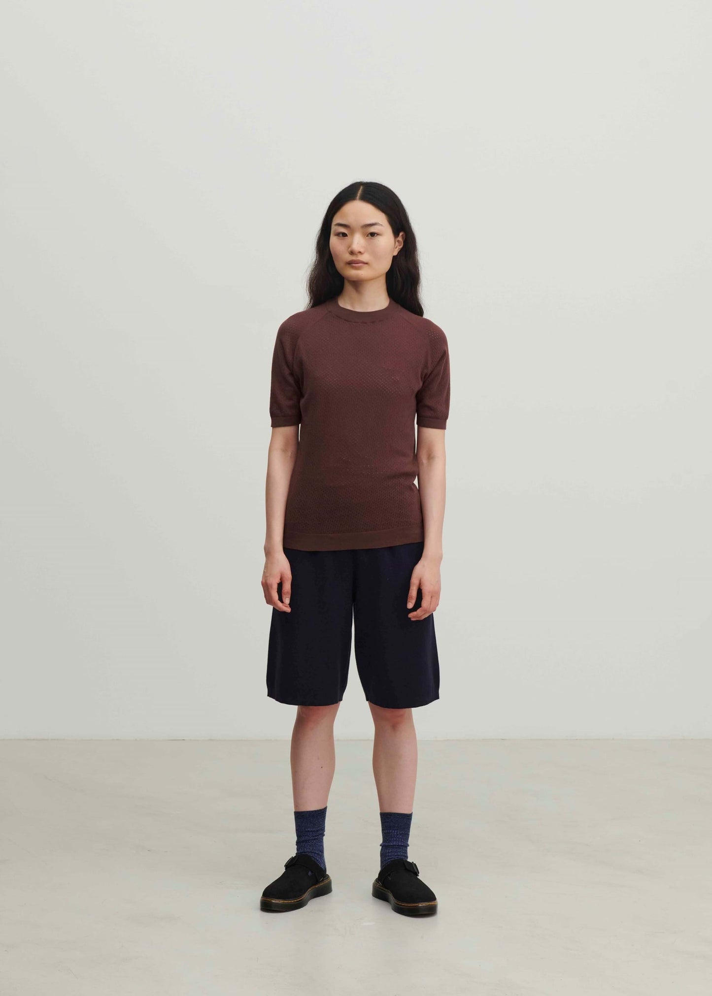 Pointelle Tee, Maroon - FUB
