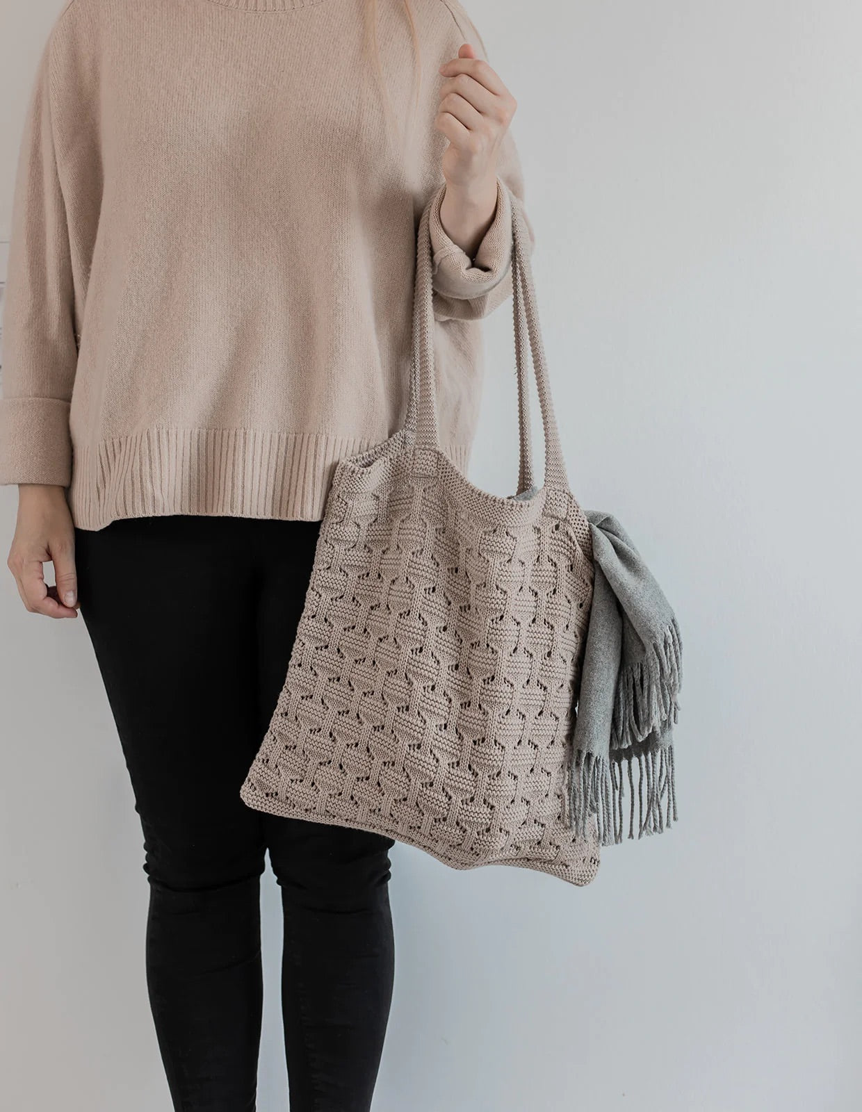 Strikket Shoppingbag, Khaki - By Lohn