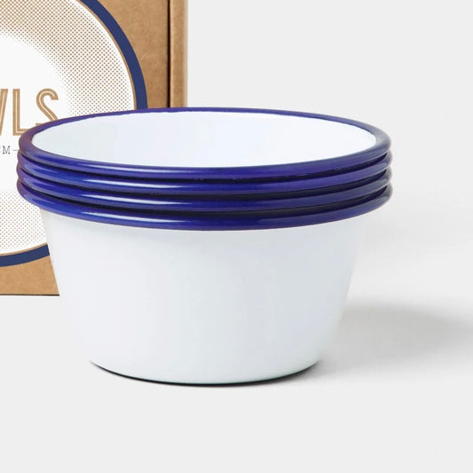Skål 12 cm, 1 stk. Hvid med blå kant - Falcon Enamelware