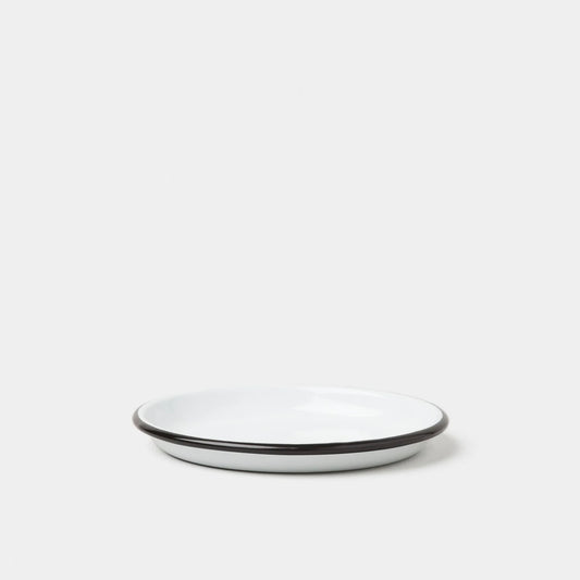 Tallerken 14 cm, Hvid med sort kant - Falcon Enamelware