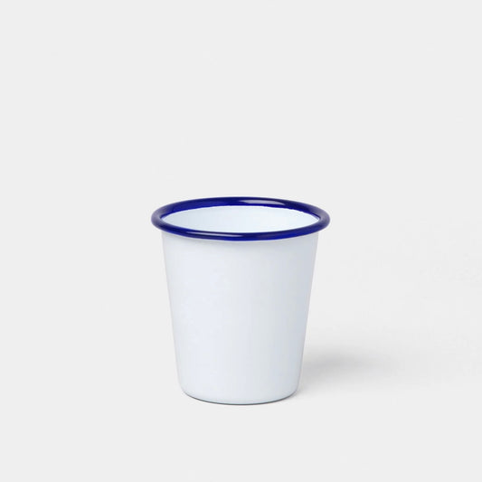Krus 9 cm, Hvid med blå kant - Falcon Enamelware