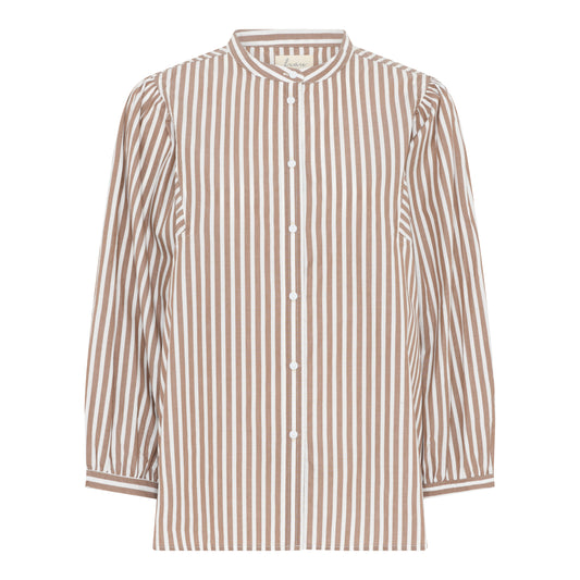 Pisa Puff Skjorte Coffee Wide Stripe- Frau
