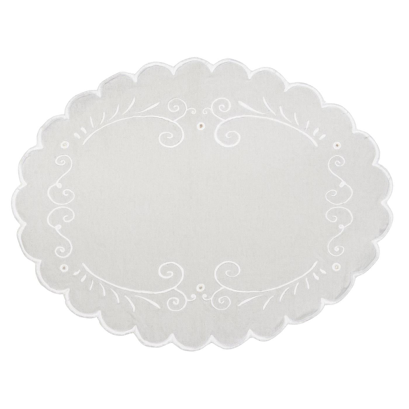 Brødserviet oval hvid m/broderi