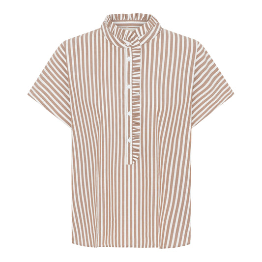 Colombo Frill Top BC, Coffee Wide Stripe - Frau