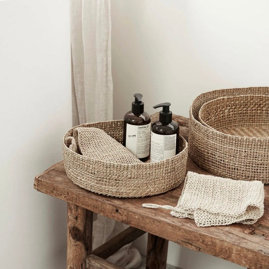 Trio of Round Grass Baskets, Low - The Dharma Door