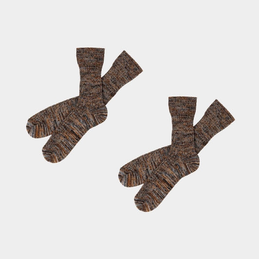 2-PACK Thick Melange Socks, Burnt Amber