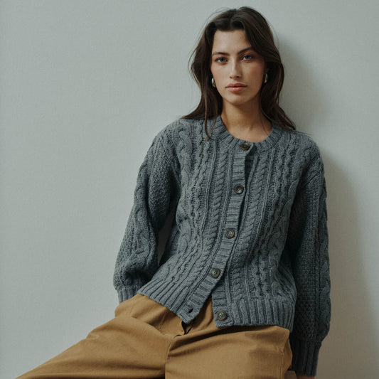 Anne-mi, Dahlia Cable Knit Cardigan, Cold Grey