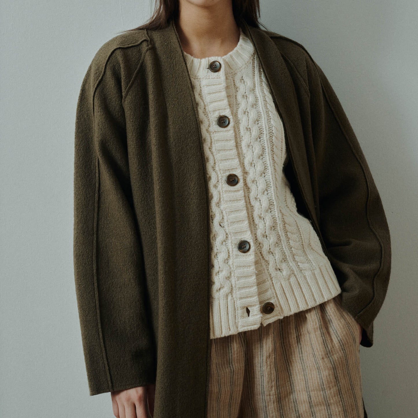 Anne-mi, Dahlia Cable Knit Cardigan, White Sand