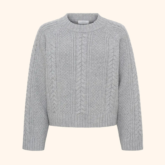 HEATHER LS KNIT JUMPER, LIGHT GREY MELANGE