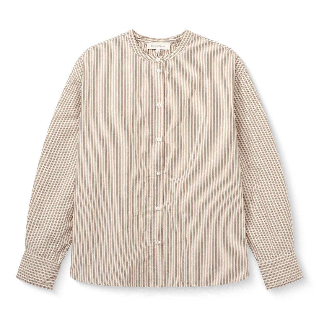 ISOLDE SKJORTE, BROWN BEIGE STRIPE - STUDIO FEDER