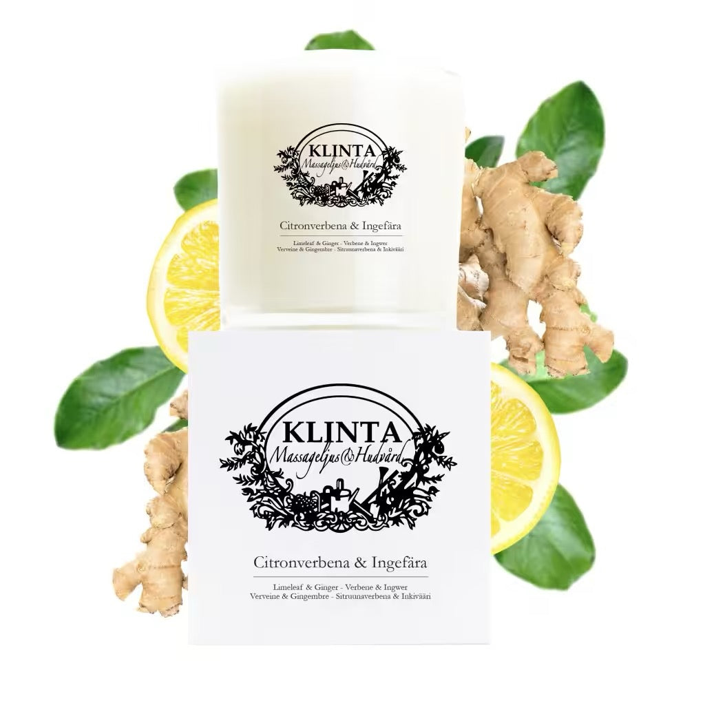 Massagelys med 3 væger, 80h, Citronverbena & Ingefær - Klinta