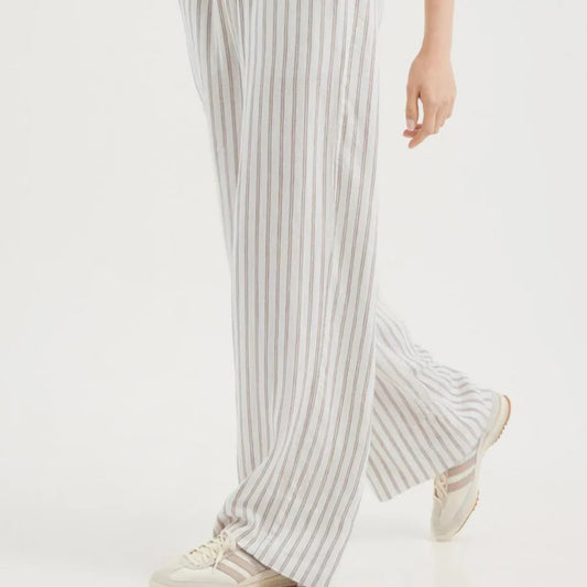 Stribet Bukser PJ, warm grey stripe - Rethinkit Studio