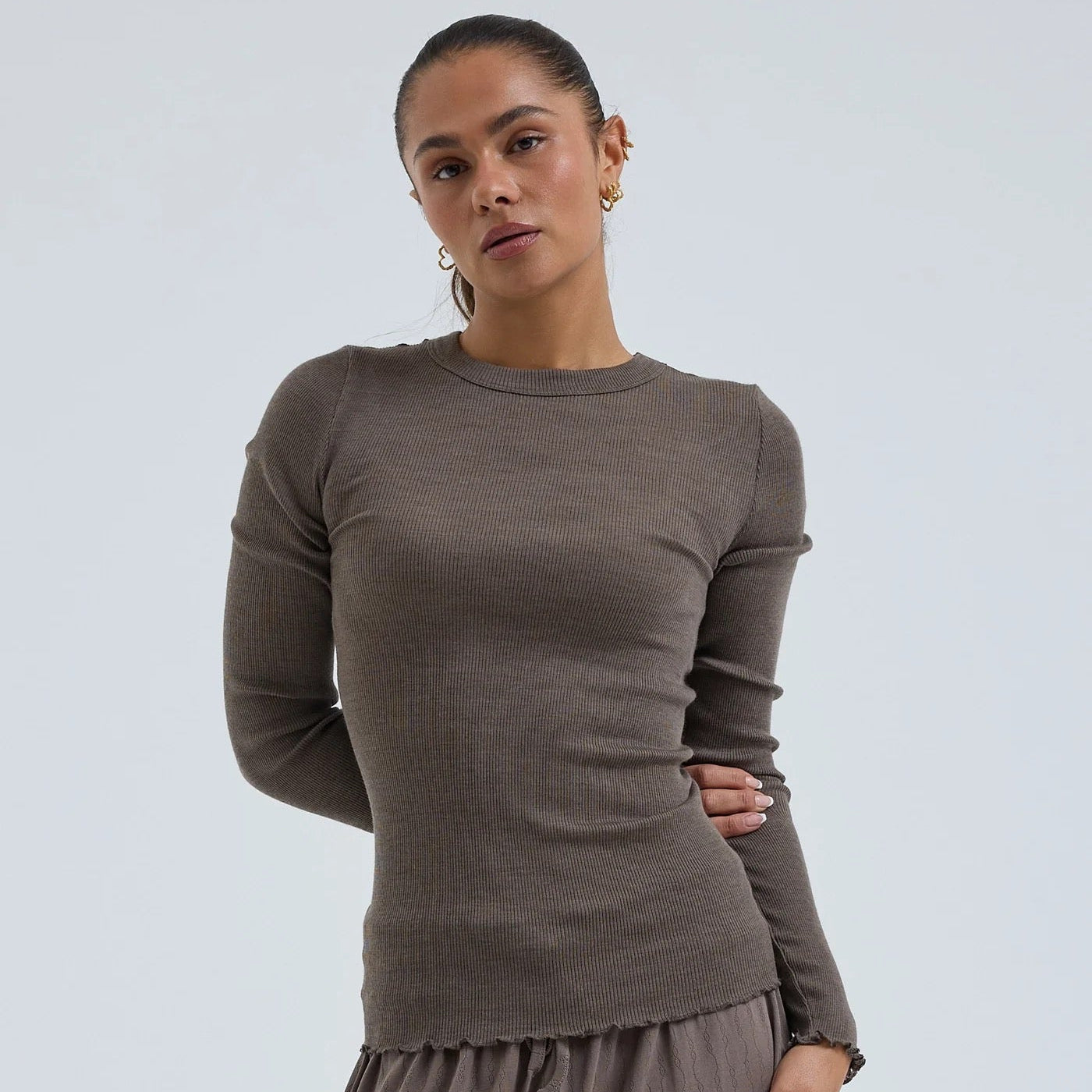 Wooly Long Sleeve, Merinould/Silke (Brun)