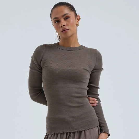 Wooly Long Sleeve, Merinould/Silke (Brun)