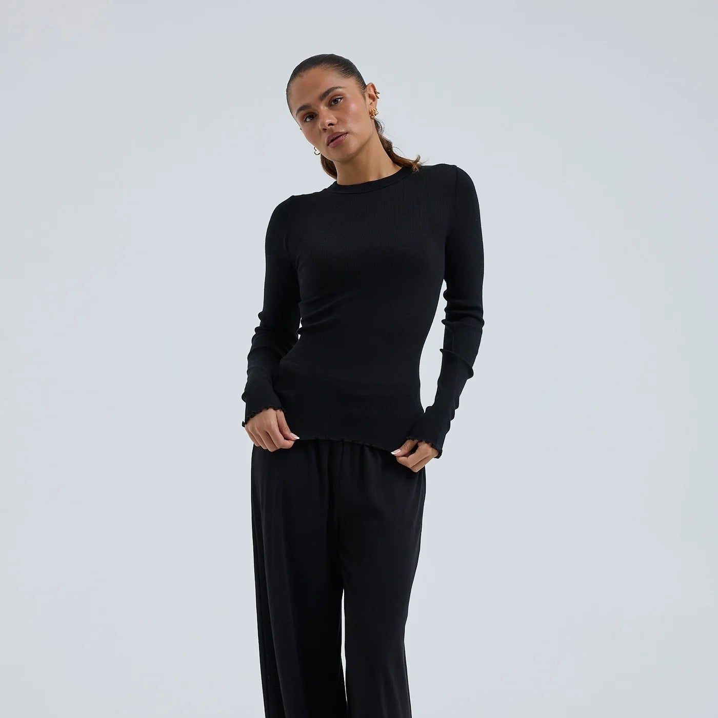 Wooly Long Sleeve, Merinould/Silke (Sort)