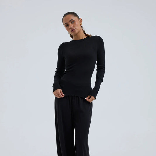 Wooly Long Sleeve, Merinould/Silke (Sort)