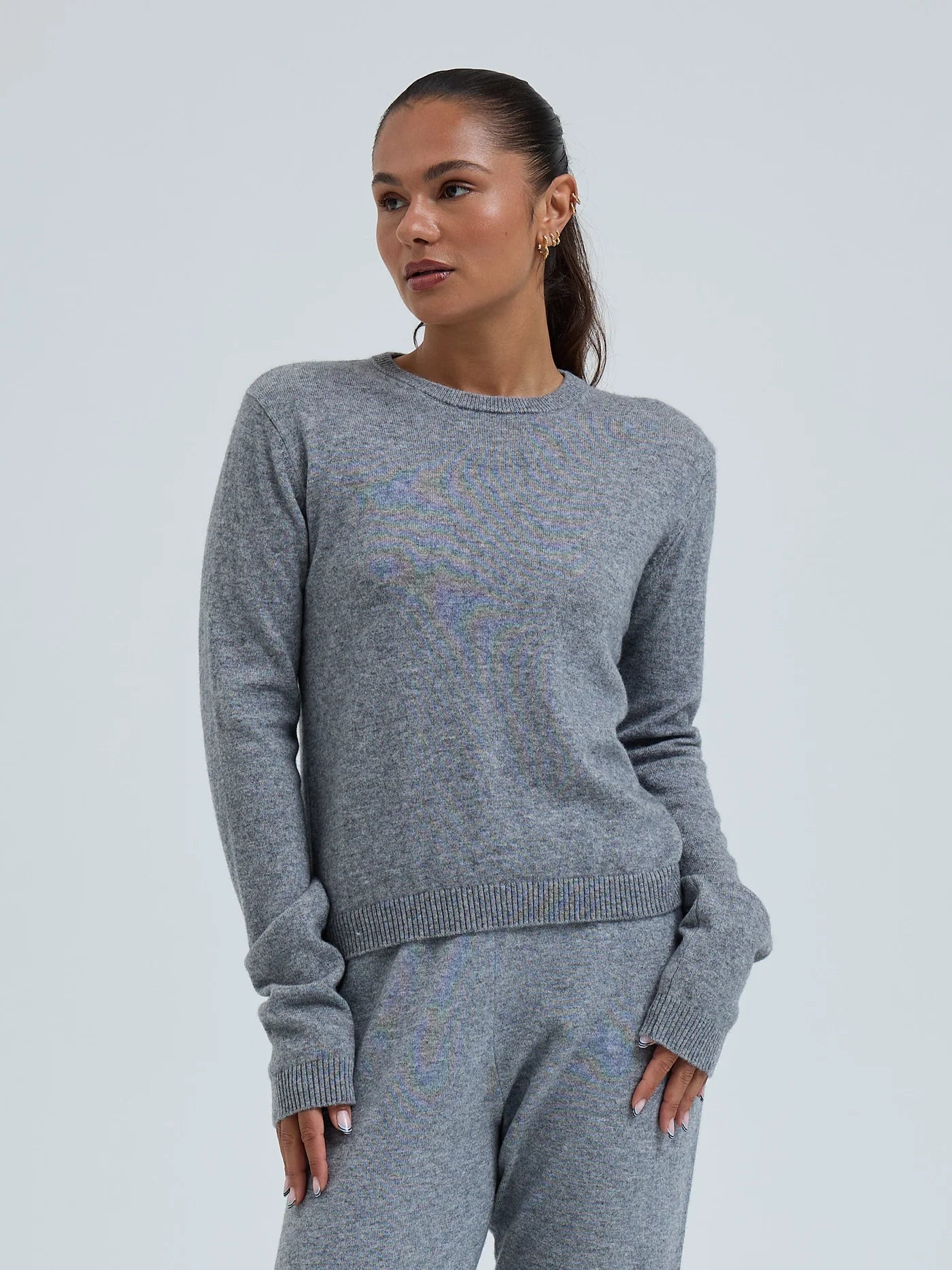 Wool Cashmere Classic Crew Neck, Ash Melange